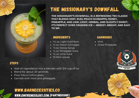 Missionary’s Downfall blended mint cocktail with dehydrated pineapple wheel – Bar Necessities recipe
