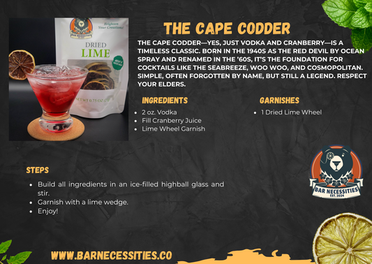 Cape Codder vodka cranberry cocktail with dehydrated lime wheel – Bar Necessities recipe