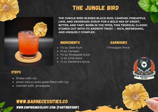 Jungle Bird cocktail with dehydrated pineapple wheel, dark rum and Campari – Bar Necessities recipe