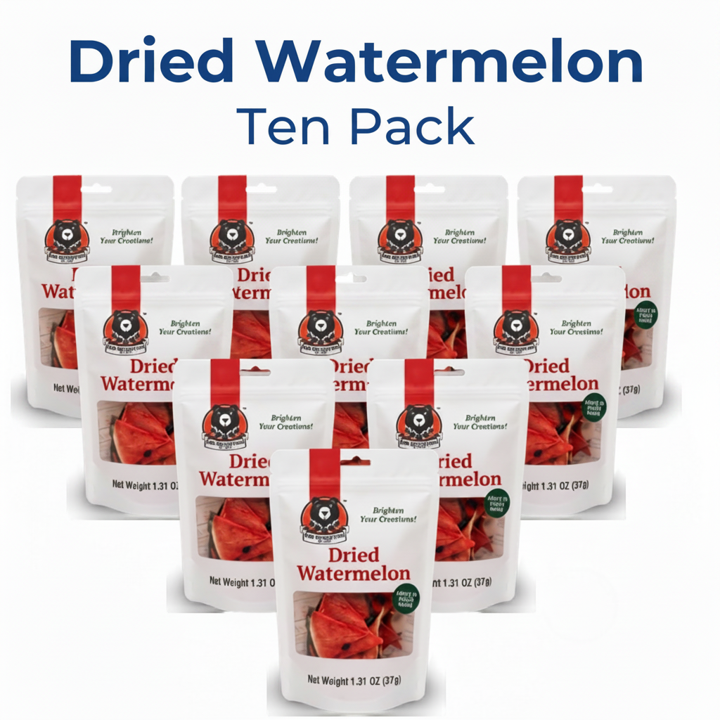 Packaging of dried watermelon ten pack with red and white design.