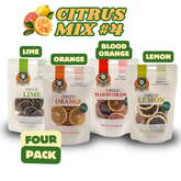 Dried citrus slice 4-pack featuring blood orange, orange, lemon, and lime for cocktails and crafts