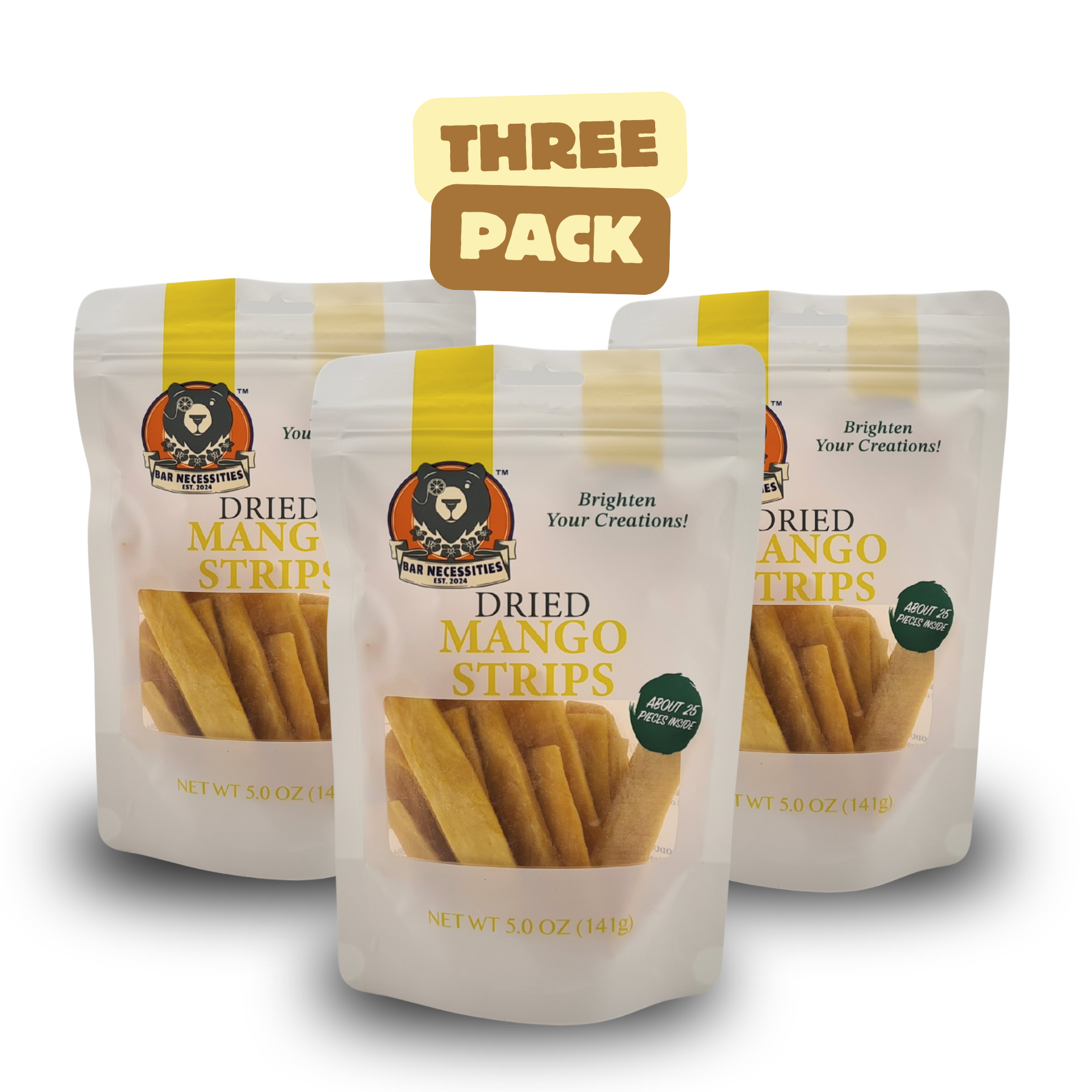 Dried mango strips 3-pack with 75+ golden pieces for tropical cocktails and desserts