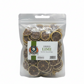 Package of dried lime slices with visible brand logo on a white background