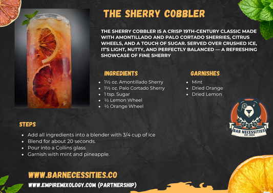 Sherry Cobbler over crushed ice with citrus wheels and mint – Bar Necessities recipe