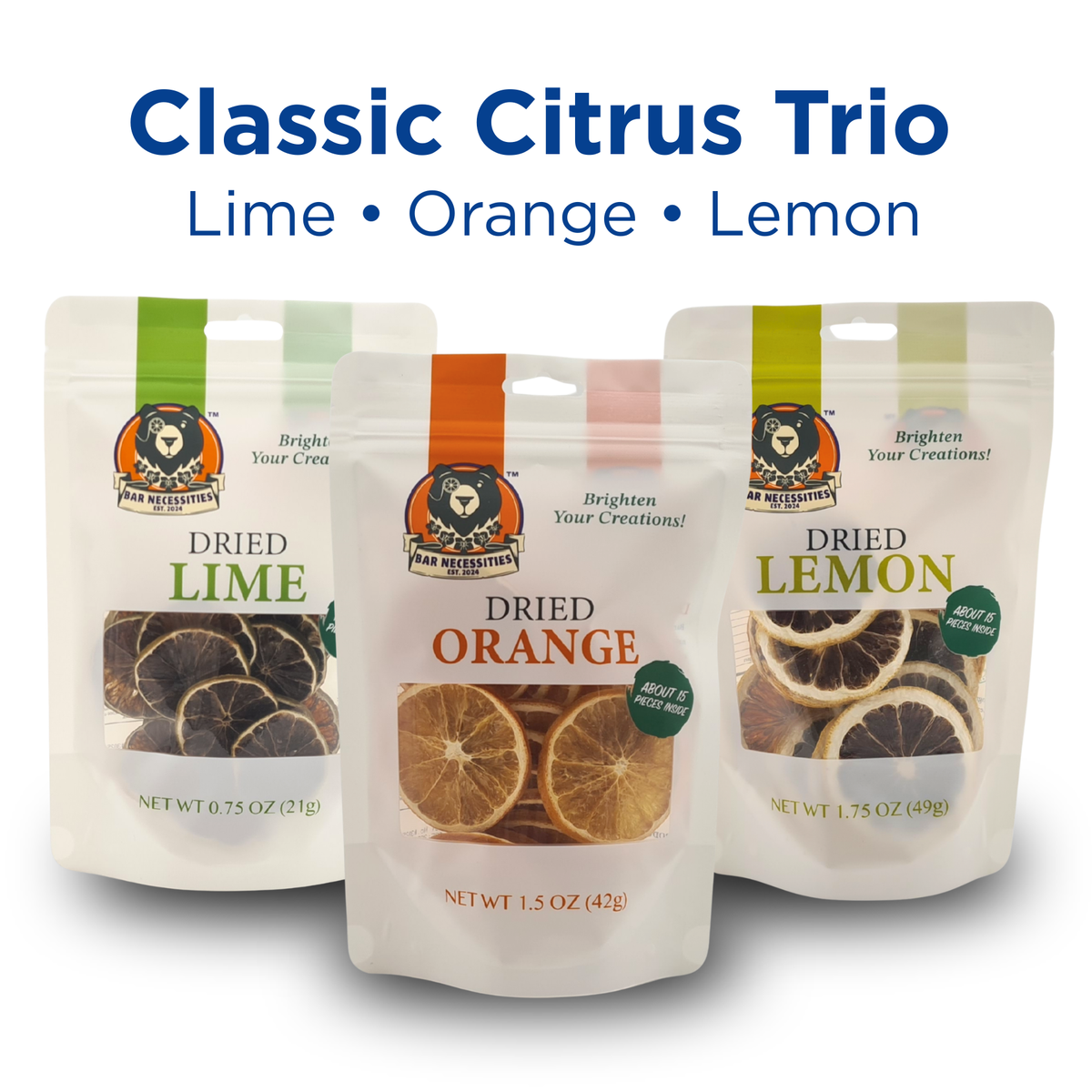 Classic Citrus Trio – Dried Lime, Orange & Lemon Cocktail Garnishes (45+ Slices)