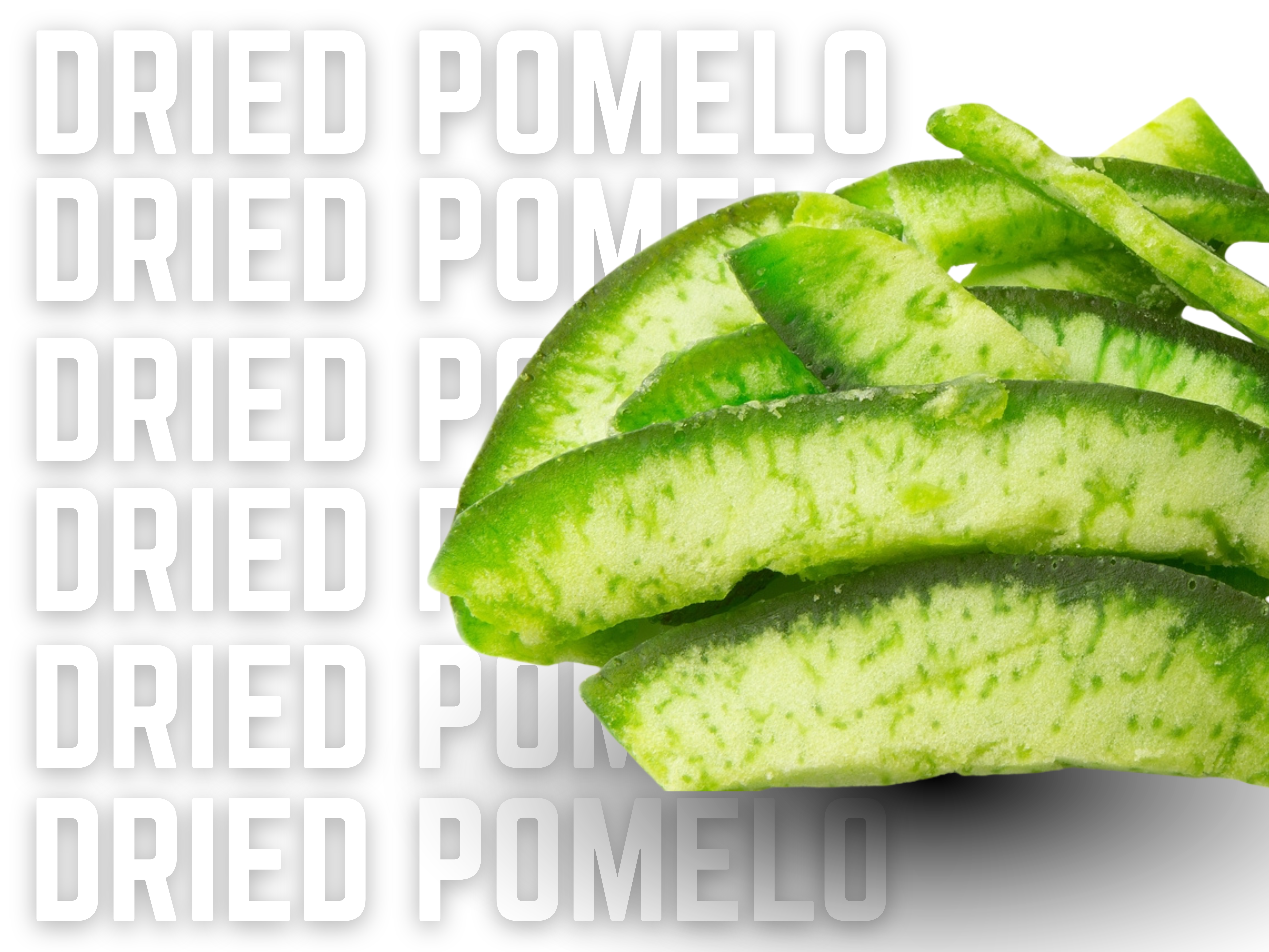 Dried pomelo slices on a white background with 'DRIED POMELO' text.Bar Necessities