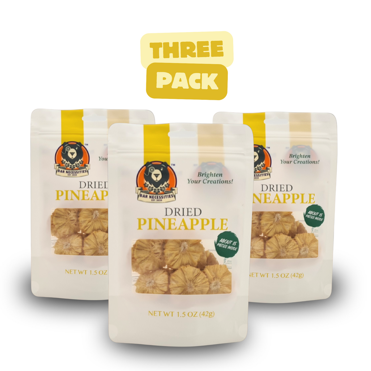 Dried baby pineapple slices 3-pack with 45+ golden rings for tropical cocktails and desserts
