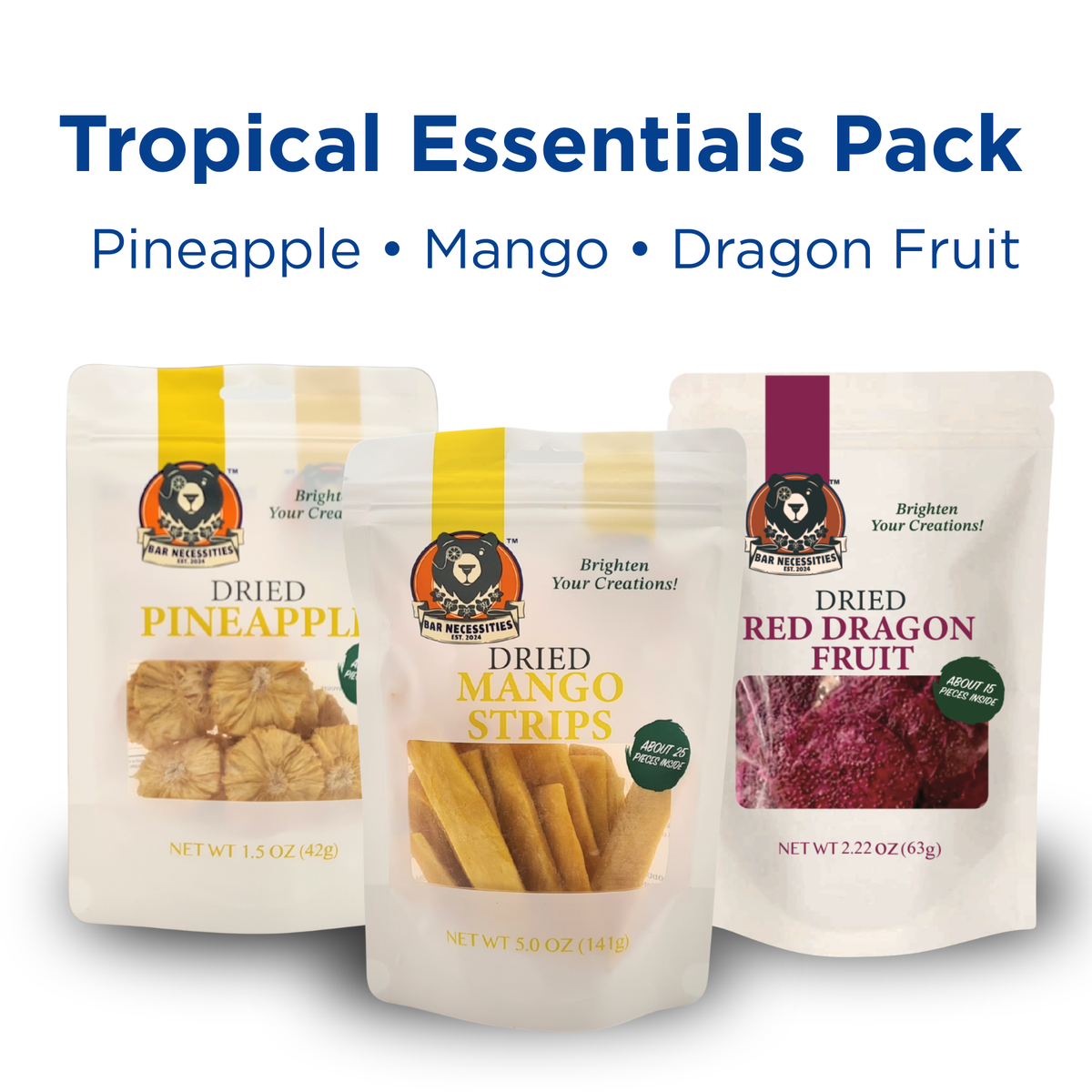 Tropical Essentials Pack – Dried Pineapple, Mango & Dragon Fruit Cocktail Garnishes (55+ Pieces)