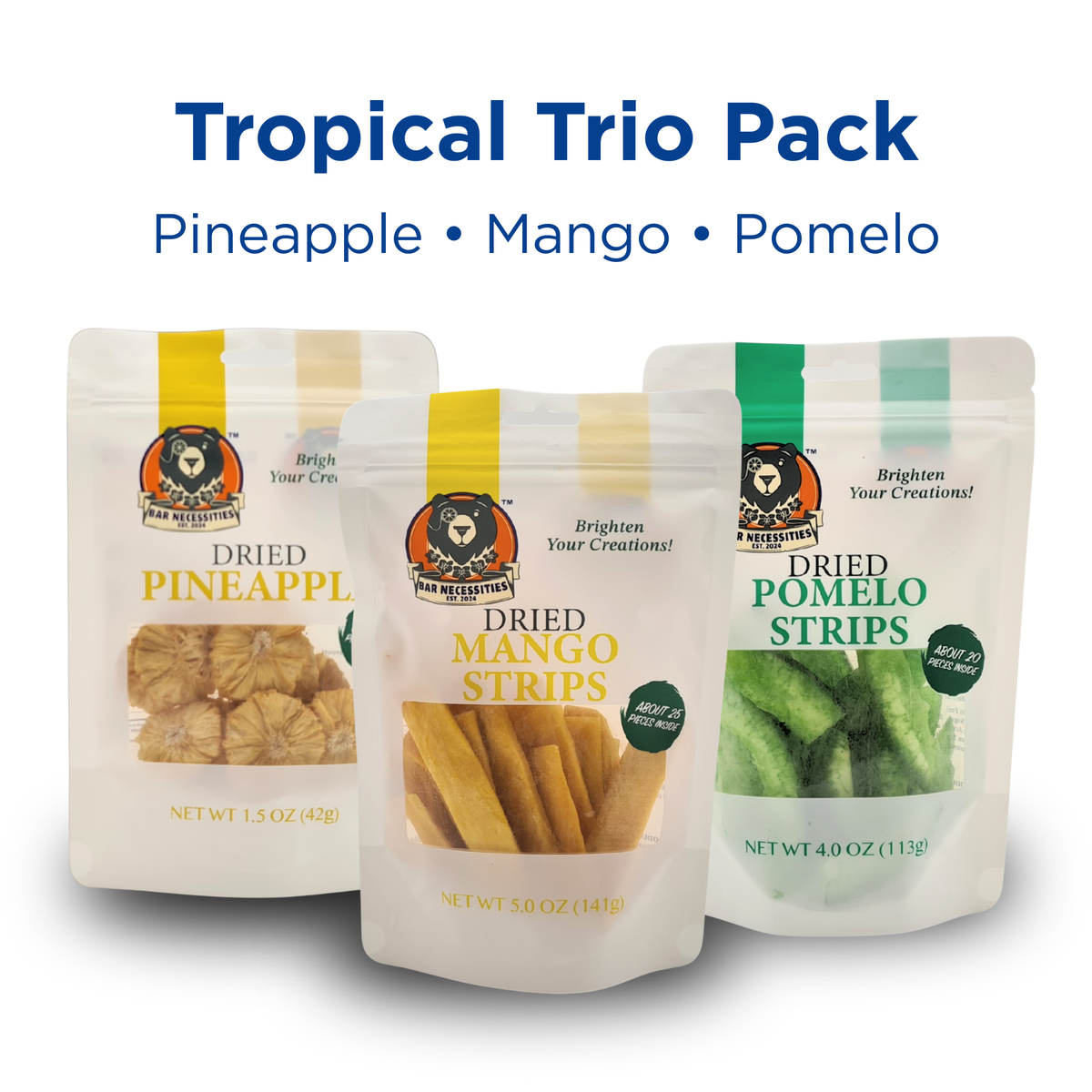 Tropical Trio Pack – Dried Pineapple, Mango & Pomelo Cocktail Garnishes (60+ Pieces)