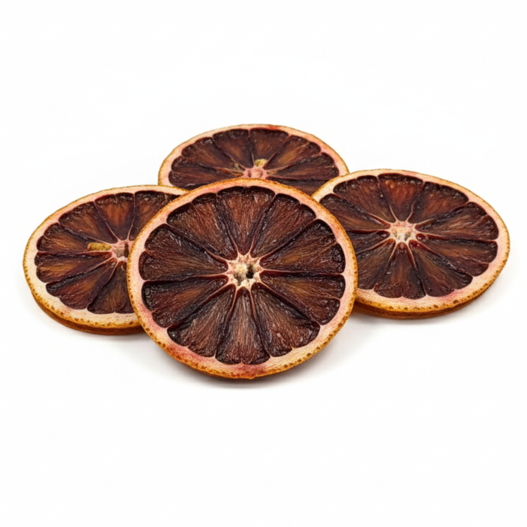 Dried orange slices on a white background
