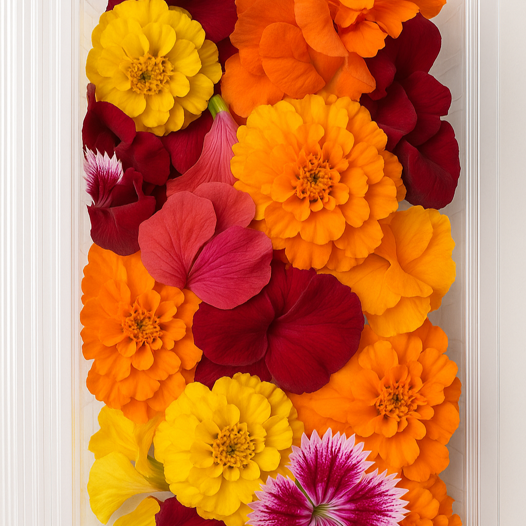 4 oz clamshell of pesticide-free edible flowers grown and packed with care
